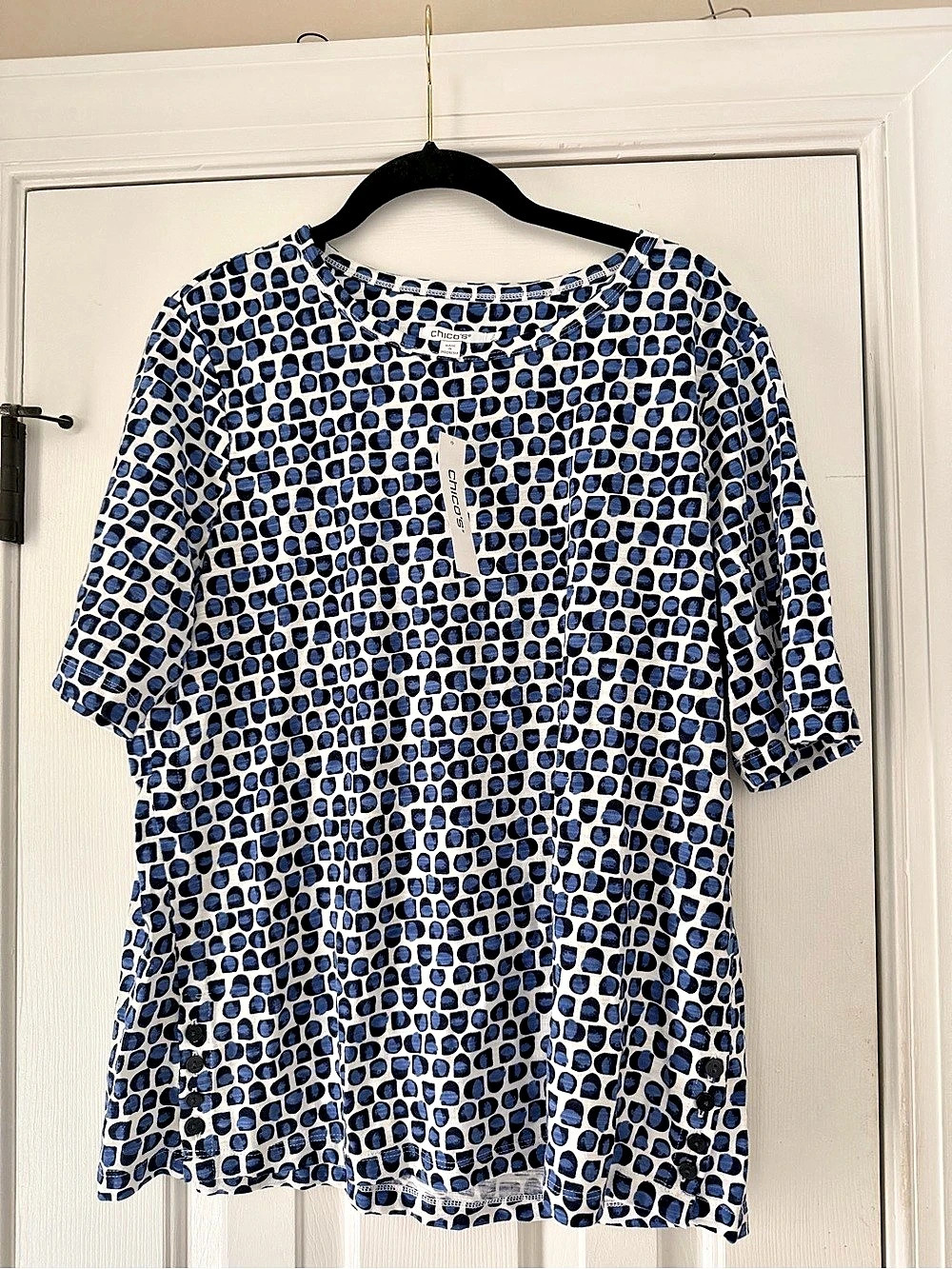 NWT Chico's Geometric Blouse in Blue & White Size 2
